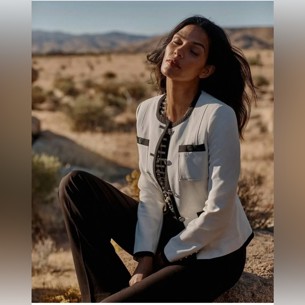 Whbm Colorblock Stylist Jacket Size 10 Color Ecru… - image 1